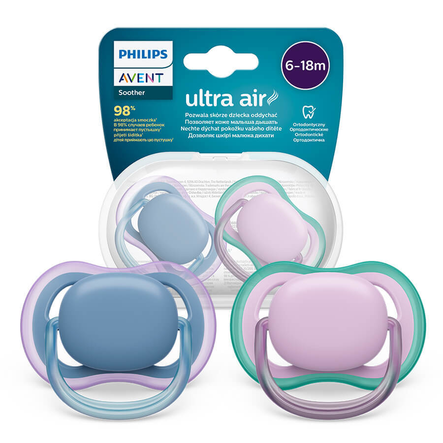 Avent Ultra Air, ciuccio, in silicone, simmetrico, unisex, SCF085/34, 6-18 mesi, 2 pezzi