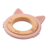 BabyOno wooden-silicone teat, kitten, pink, from birth, 1 pc.