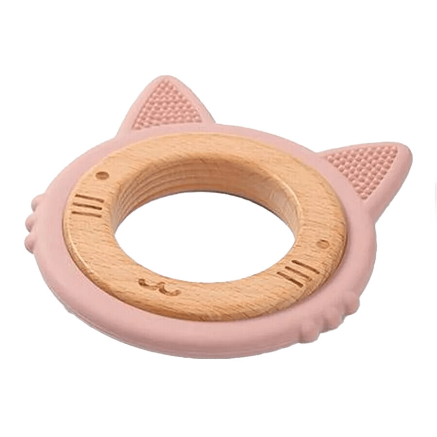 BabyOno, tettarella in legno e silicone, gattino, rosa, dalla nascita, 1 pz.