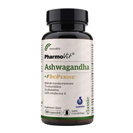 PharmoVit Ashwagandha + BioPerine, 180 capsule