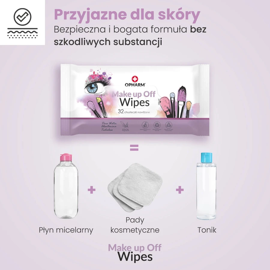 Opharm Make Up Off Wipes, Make-up-Entfernungstücher, 32 Stück