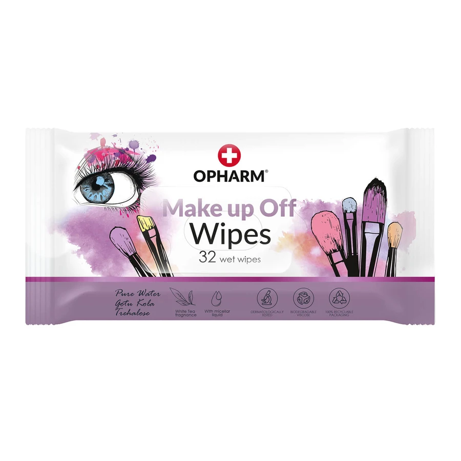 Opharm Make Up Off Wipes, Make-up-Entfernungstücher, 32 Stück