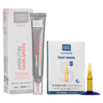 Set cu MartiDerm Shots Arbutin Dark Spots gratuit, ser facial, 20 ml + Platinum Night Renew, stimulent de noapte, 2 ml x 5 fiole