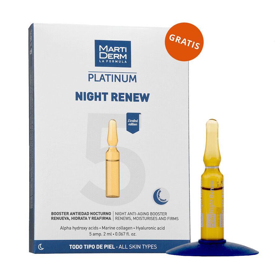 Set cu MartiDerm Shots Arbutin Dark Spots gratuit, ser facial, 20 ml + Platinum Night Renew, stimulent de noapte, 2 ml x 5 fiole