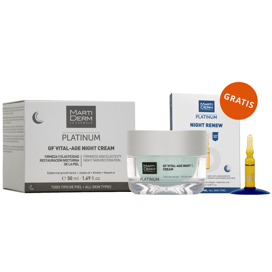 Set avec MartiDerm Platinum GF Vital Age Night Cream gratuit, crème de nuit, 50 ml + Platinum Night Renew, booster de nuit, 2 ml x 5 ampoules