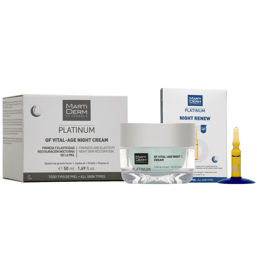 Set avec MartiDerm Platinum GF Vital Age Night Cream gratuit, crème de nuit, 50 ml + Platinum Night Renew, booster de nuit, 2 ml x 5 ampoules