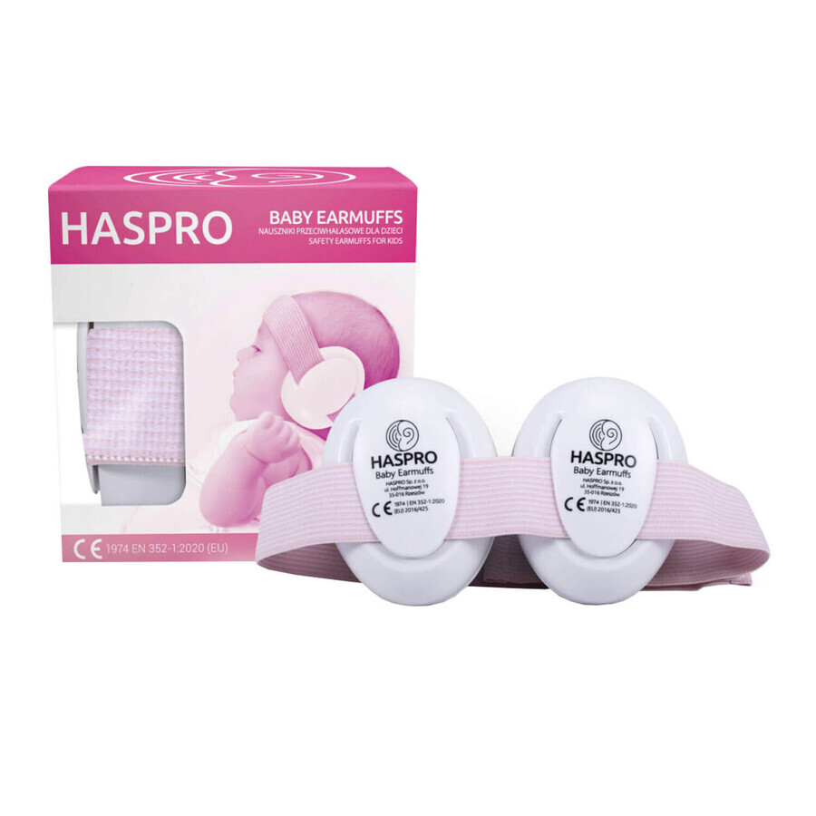 Haspro Baby Earmuffs, protective earmuffs for babies and children, 0-3 years, pink, 1 pc