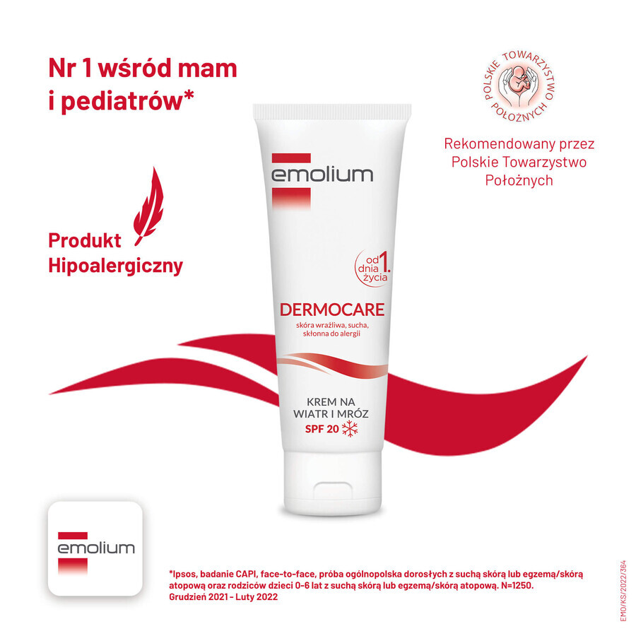 Set Emolium Dermocare, Wind- und Frostcreme, ab Tag 1, SPF 20, 2 x 75 ml + Badeemulsion, 50 ml gratis