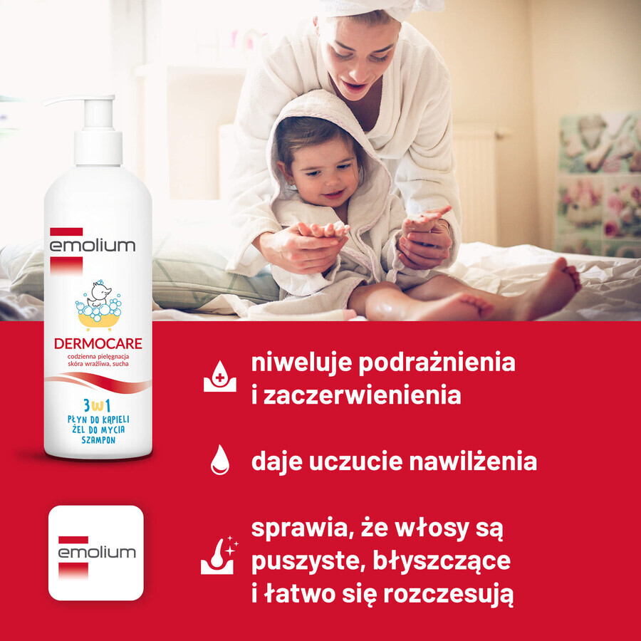 Set Emolium Dermocare 3 în 1, loțiune de baie, gel de spălare și șampon, după 1 lună, 2 x 400 ml + emulsie de baie, 50 ml gratuit