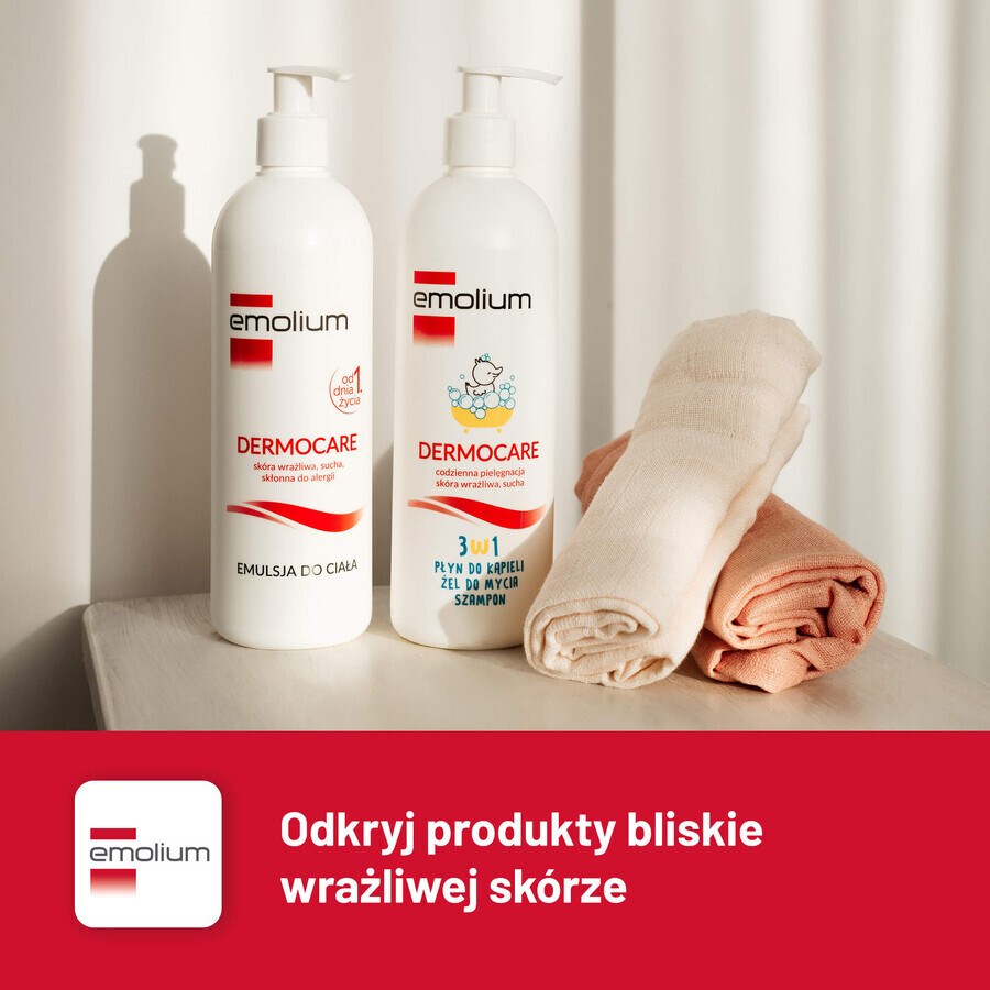 Set Emolium Dermocare 3 în 1, loțiune de baie, gel de spălare și șampon, după 1 lună, 2 x 400 ml + emulsie de baie, 50 ml gratuit