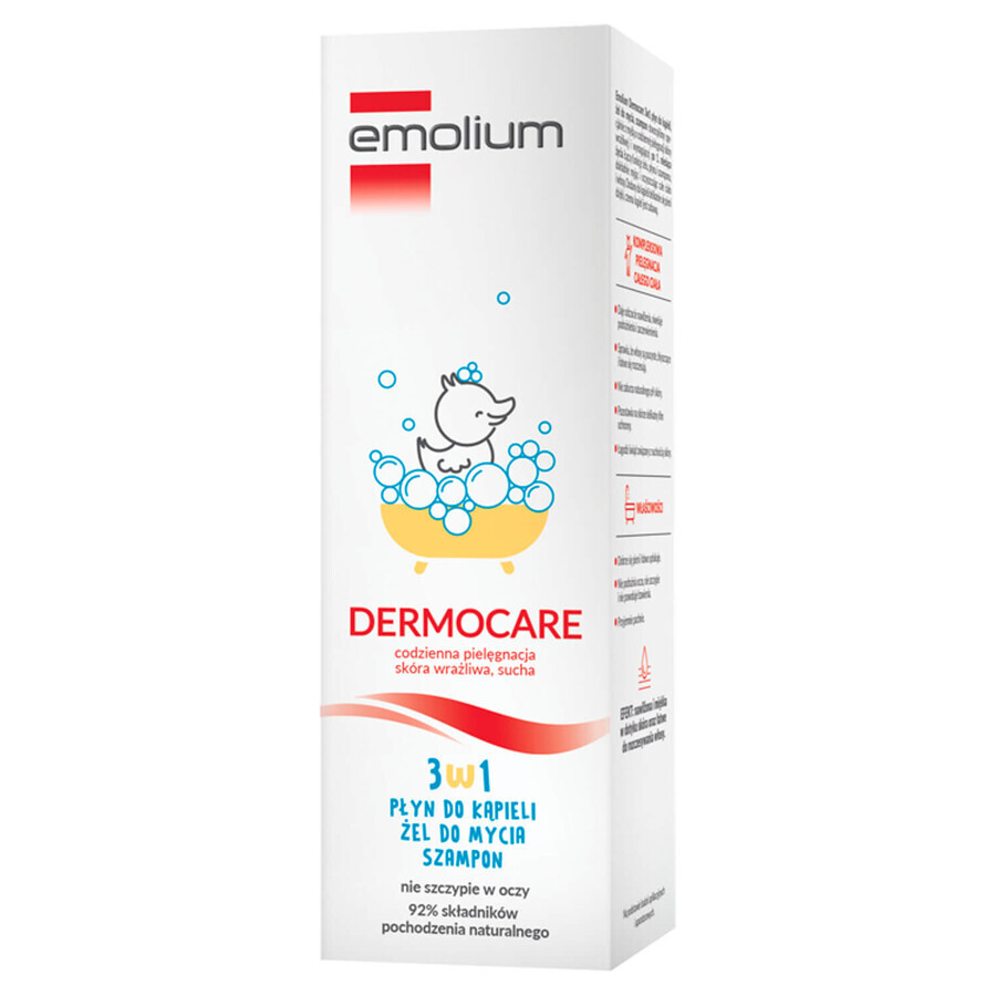 Set Emolium Dermocare 3 în 1, loțiune de baie, gel de spălare și șampon, după 1 lună, 2 x 400 ml + emulsie de baie, 50 ml gratuit