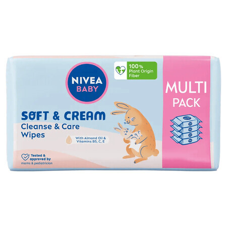 Nivea Baby Soft&amp;Cream wet wipes, biodegradable, 4 x 57 pieces