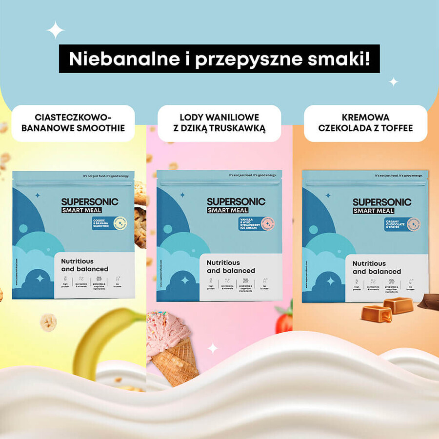 Supersonic Wholesome Smart Meal, aromă de înghețată de vanilie cu căpșuni sălbatice, 1.3 kg