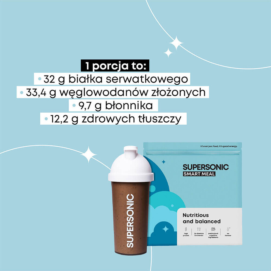 Supersonic Wholesome Smart Meal, aromă de înghețată de vanilie cu căpșuni sălbatice, 1.3 kg