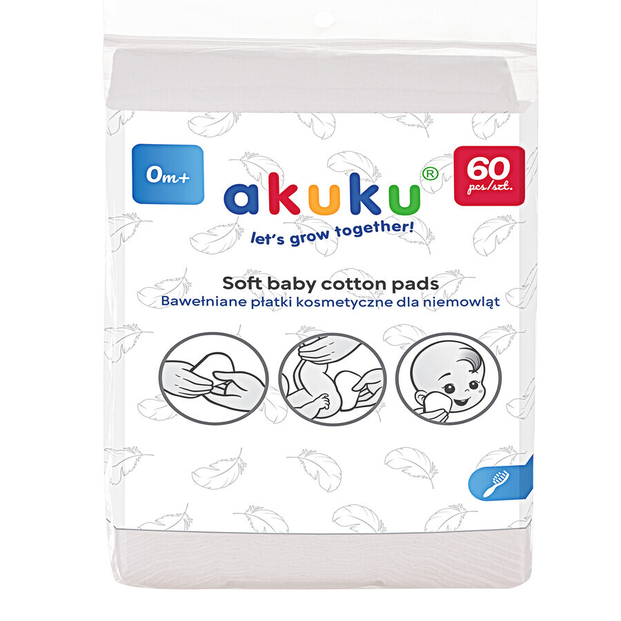 AKUKU, cosmetic pads for children, cotton, 60 pieces