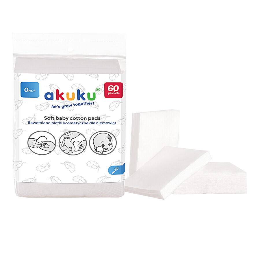 AKUKU, cosmetic pads for children, cotton, 60 pieces