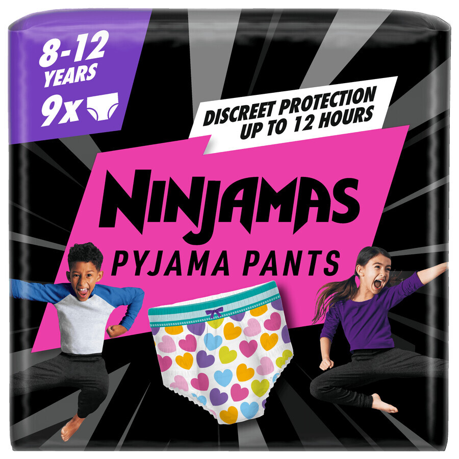 Pampers Ninjamas Pajama Pants, Diapers for Girls. 8-12 years, 27-43 kg, 9 pcs