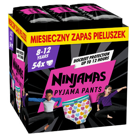 Pampers Ninjamas Pyjama Pants, pannolini per bambine, 8-12 anni, 27-43 kg, 54 pezzi