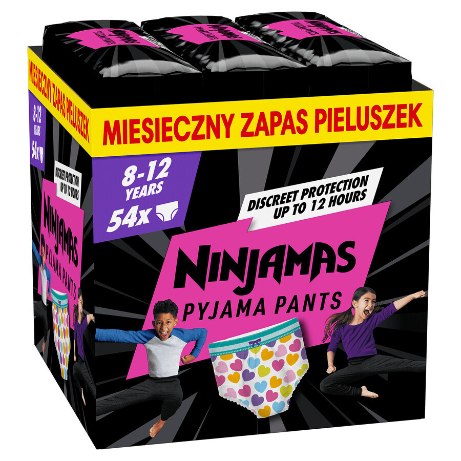 Pampers Ninjamas Pyjama Pants, pannolini per bambine, 8-12 anni, 27-43 kg, 54 pezzi