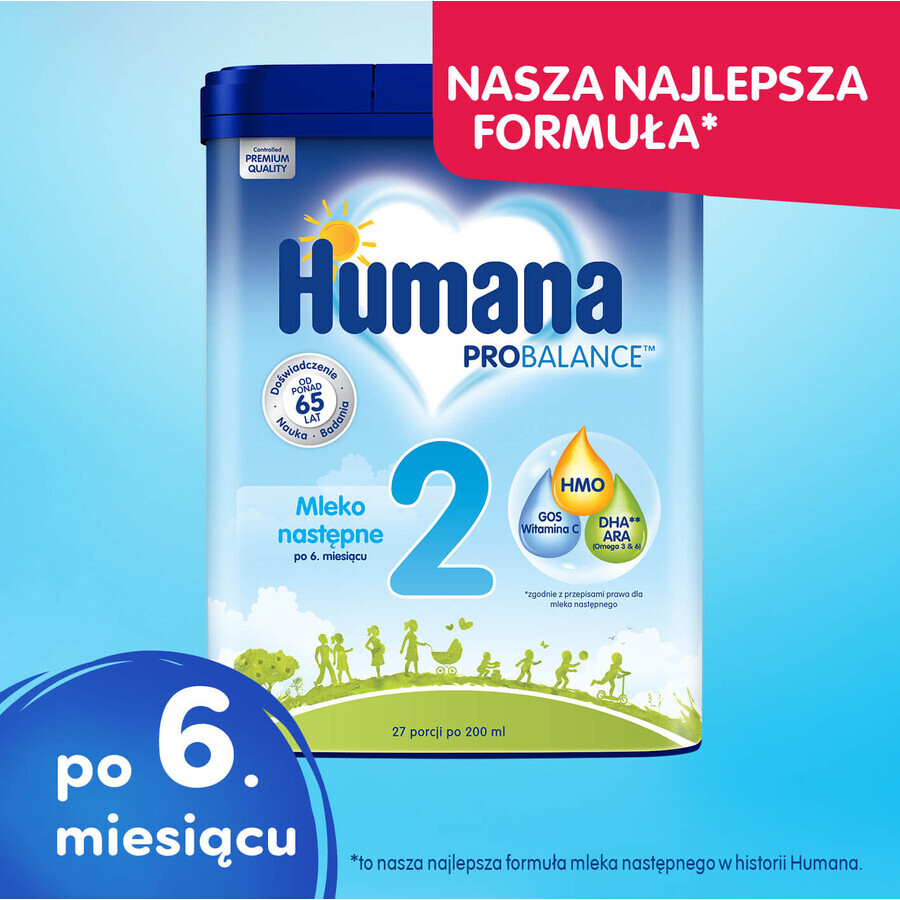 Humana ProBalance 2 set, leche de seguimiento, después de 6 meses, 2 x 750 g + Benelife Vitamina D3, 5,5 ml gratis