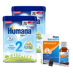 Humana ProBalance 2 set, leche de seguimiento, después de 6 meses, 2 x 750 g + Benelife Vitamina D3, 5,5 ml gratis