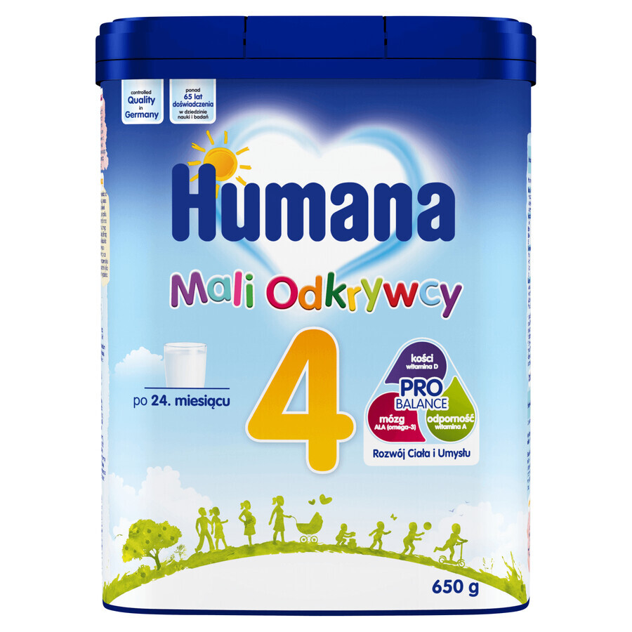 Set Humana 4 Mali Explorers, bebida de leche en polvo, después de 24 meses, 2 x 650 g + Benelife Vitamina D3, 5,5 ml gratis