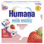 Humana Milk Minis Joghurt-Dessert mit Erdbeergeschmack, nach 8 Monaten, 4 x 100 g