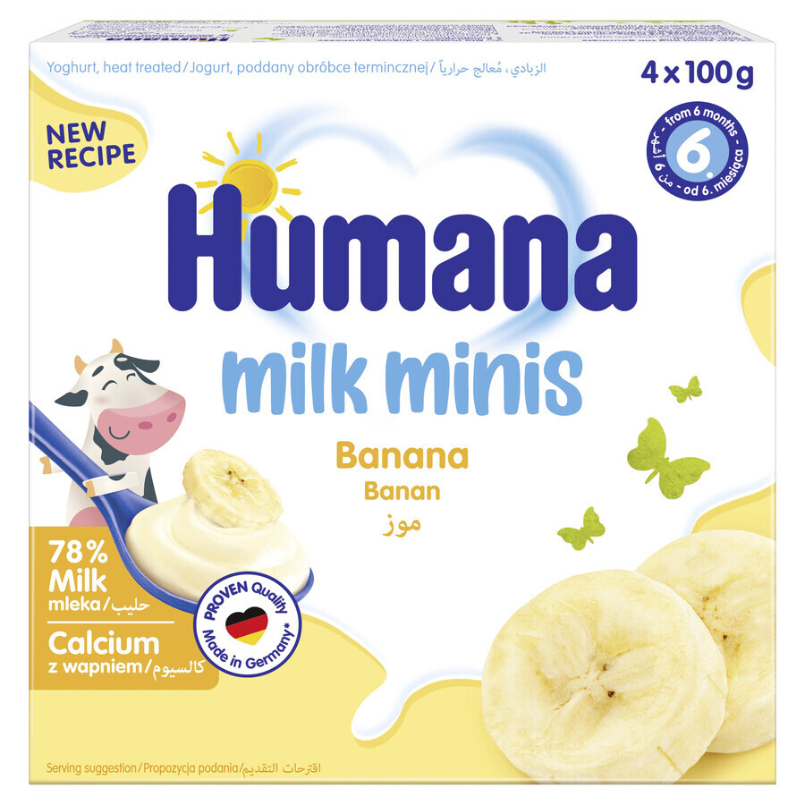 Humana Milk Minis Joghurt-Dessert mit Bananengeschmack, nach 6 Monaten, 4 x 100 g