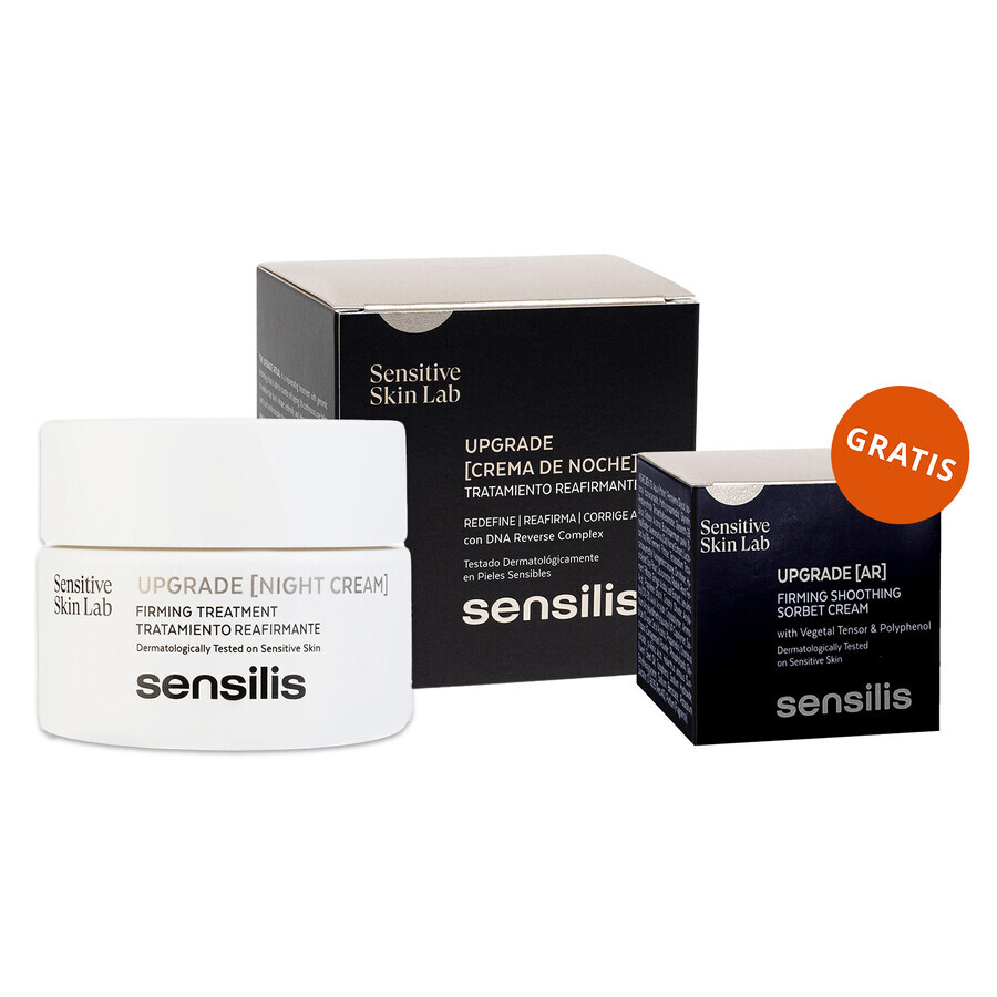 Sensilis Upgrade, crema de noche reafirmante y correctora de arrugas, 50 ml + Upgrade AR, crema sorbete reafirmante y calmante, 5 ml gratis