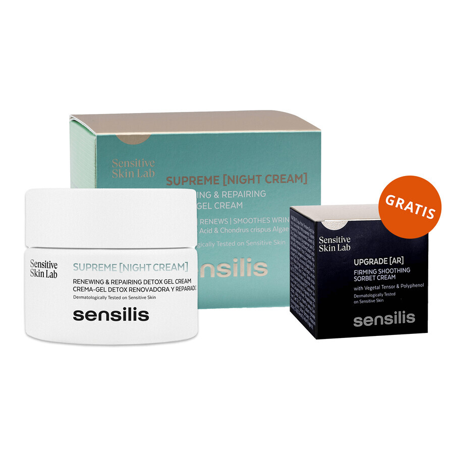 Sensilis Supreme, gel-crème de nuit réparateur et rajeunissant, 50 ml + Upgrade AR, crème sorbet raffermissante et apaisante, 5 ml gratuit