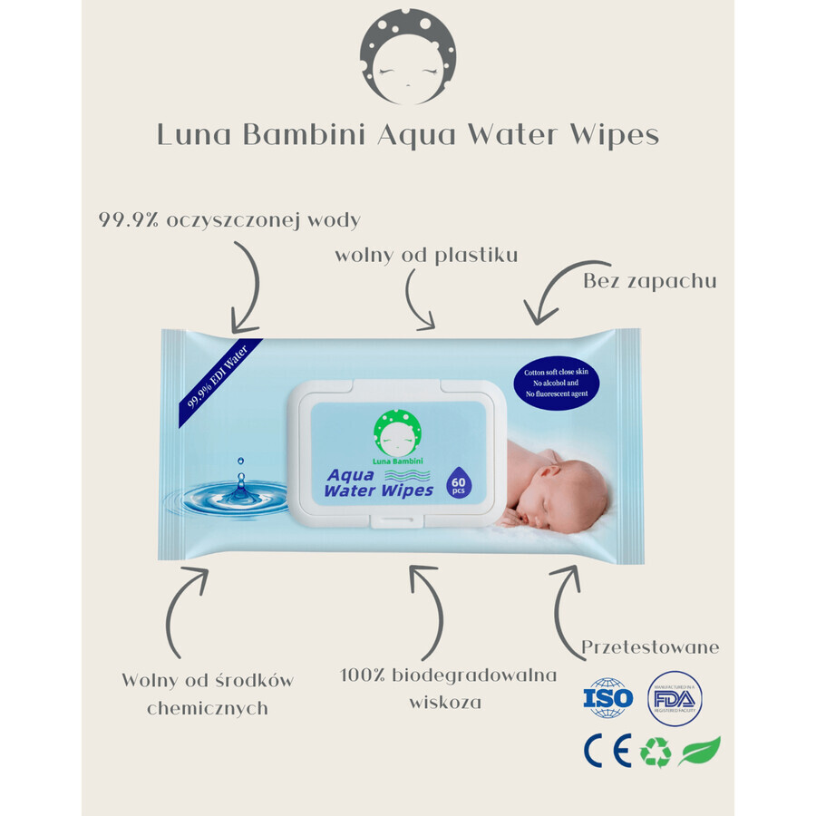 Luna Bambini Aqua Water Wipes set, wet wipes, water, 4 x 50 pieces