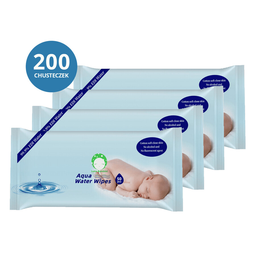 Luna Bambini Aqua Water Wipes set, wet wipes, water, 4 x 50 pieces