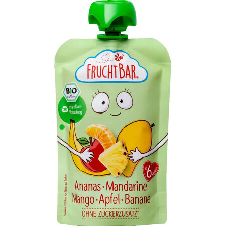 Fruchtbar Fruchtmousse in der Tube, Ananas, Mandarine, Mango, Apfel, Banane BIO, nach 6 Monaten, 100 g