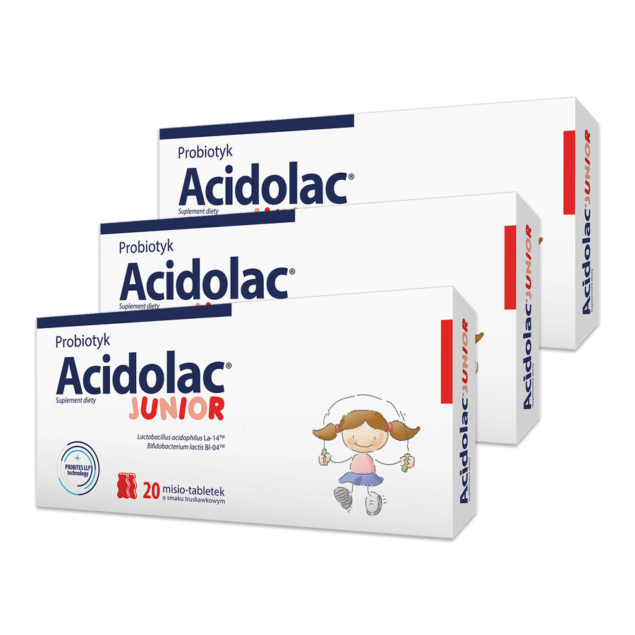 Acidolac Junior Set, für Kinder ab 3 Jahren, Erdbeergeschmack, 3 x 20 Teddybär-Tabletten