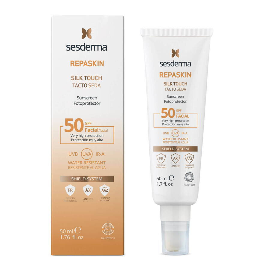 Sesderma Repaskin Set, Silk Touch, Sonnenschutzmittel für das Gesicht, SPF 50, 50 ml + Hidraderm Hyal, Gesichtscreme, 50 ml