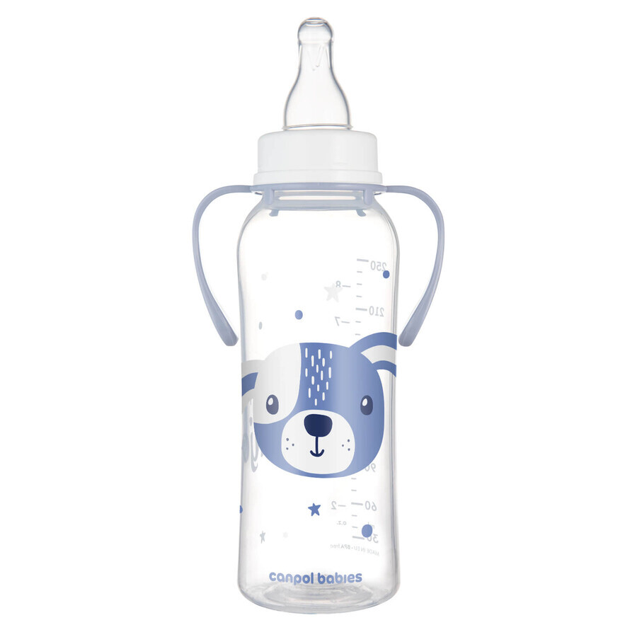 Canpol Babies, smalle fles met handvat, Schattige diertjes, 11/845, blauw, vanaf 12 maanden, 250 ml