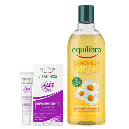 Set Equilibra Vitaminica, crema suavizante para ojos, 15 ml + Camomila, champú iluminador de manzanilla, 300 ml