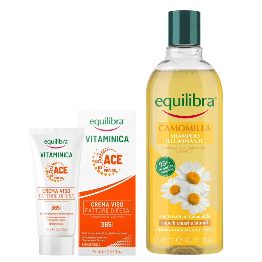 Set Equilibra Vitaminica, cremă de față protectoare, 75 ml + Camomila, șampon iluminator cu mușețel, 300 ml