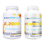 Allnutrition D3 2000 Kit, 200 Kapseln + Vitamin C 1000 mg, 200 Kapseln 