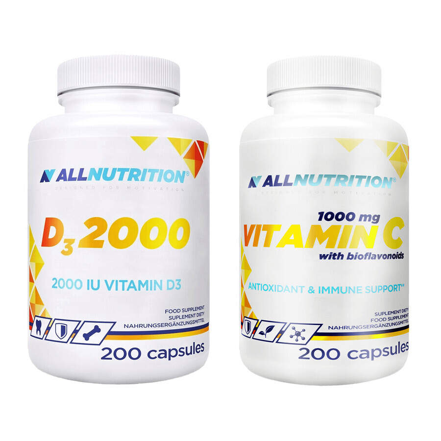 Allnutrition D3 2000 kit, 200 capsule + Vitamina C 1000 mg, 200 capsule 