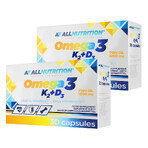 Allnutrition Omega 3 K2 + D3 set, ulei de pește 1000 mg + vitamina K 100 µg + vitamina D 2000 UI, 2 x 30 capsule