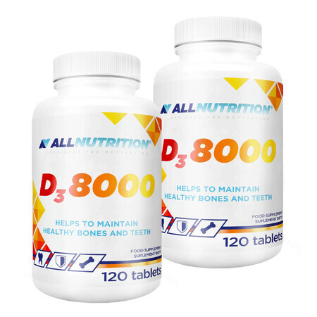 Allnutrition D3 8000 kit, vitamine D 200 µg, 2 x 120 comprimés