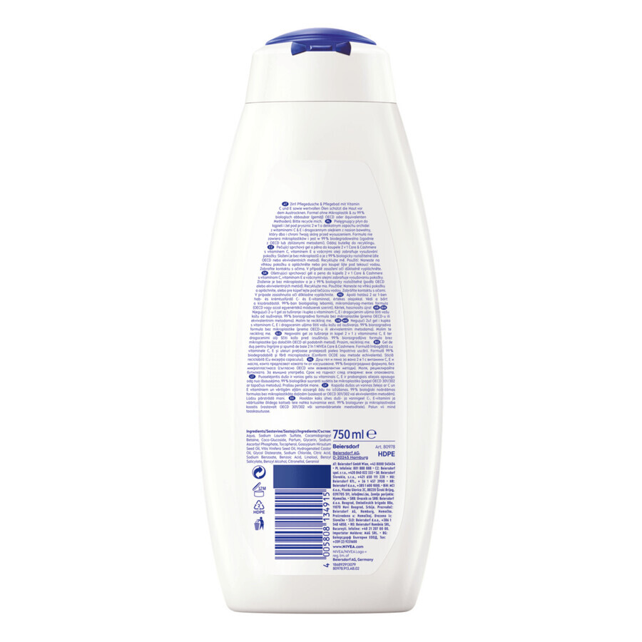 Nivea Orchid & Cashmere Extract, Gel cremoso de ducha y baño, 750 ml