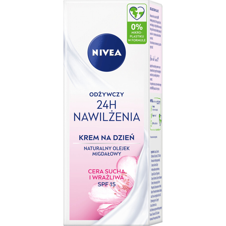 Nivea 24h Crema de día hidratante y nutritiva, piel seca y sensible, 50 ml