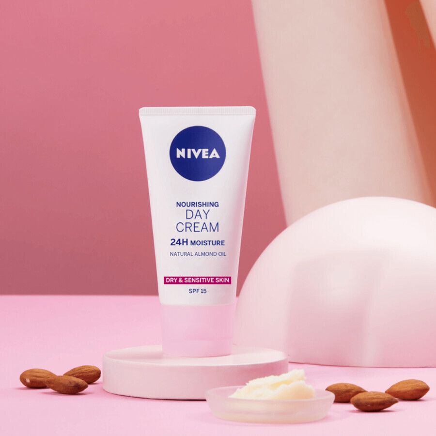 Nivea 24h Crema de día hidratante y nutritiva, piel seca y sensible, 50 ml