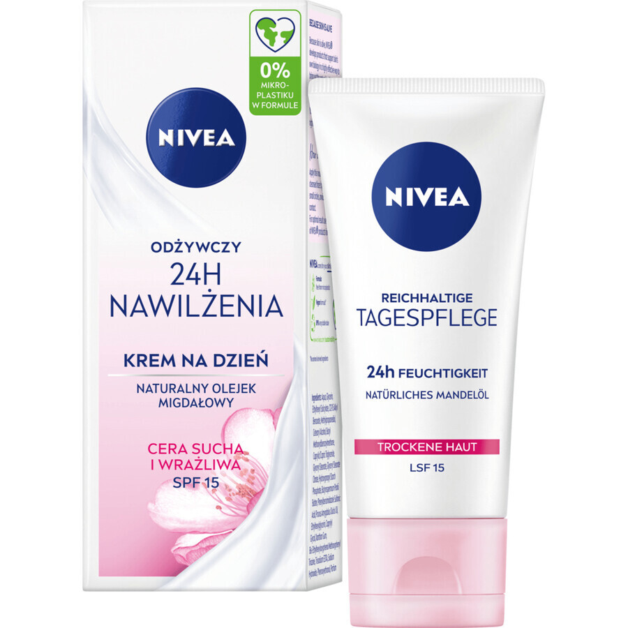 Nivea 24h Crema de día hidratante y nutritiva, piel seca y sensible, 50 ml