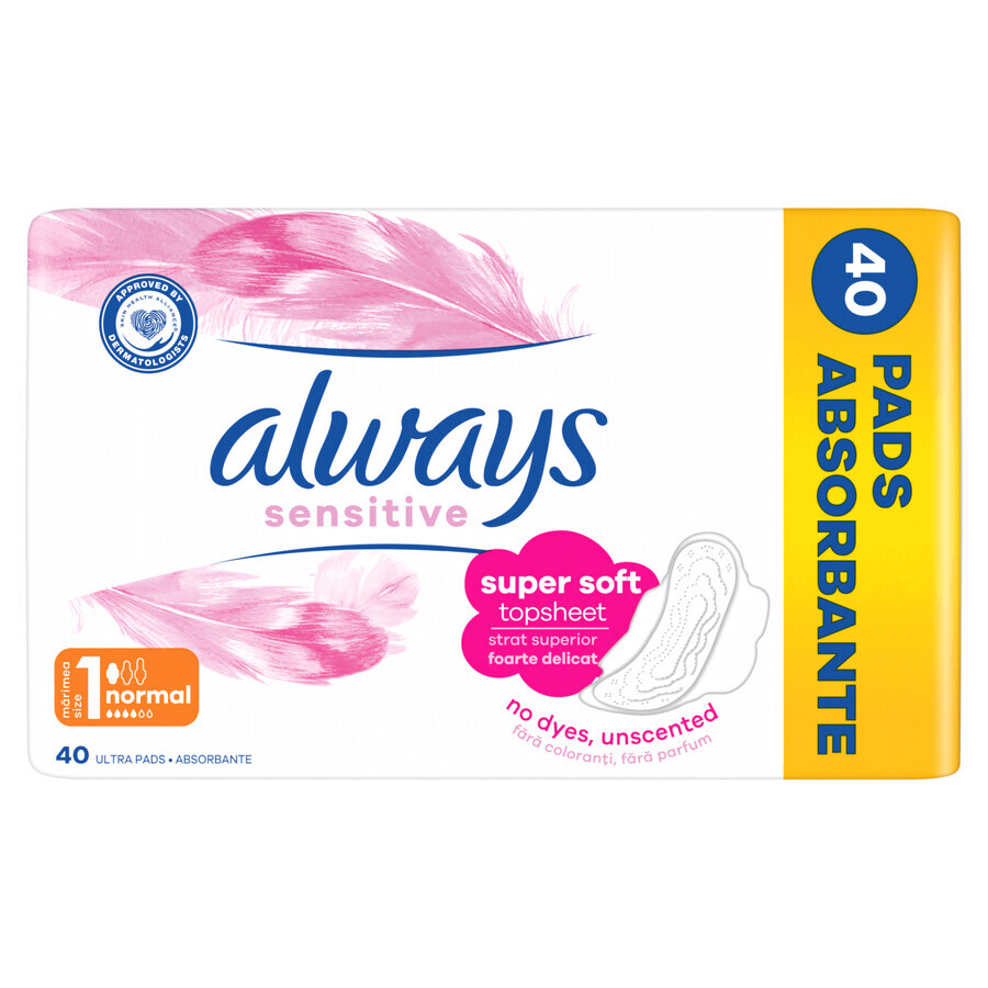 Always Sensitive, Damenbinden mit Flügeln, Größe 1, Normal, 40 Stück