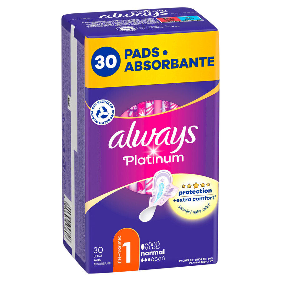 Always Platinum, Damenbinden mit Flügeln, Größe 1, Normal, 30 Stück