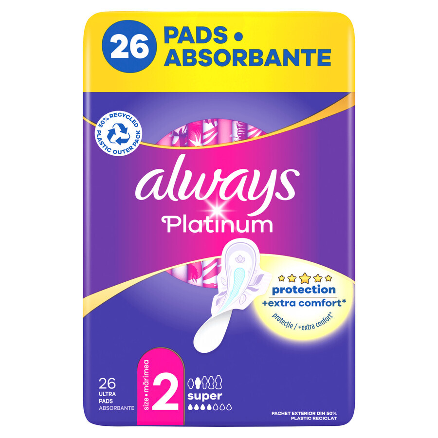 Always Platinum, Damenbinden mit Flügeln, Größe 2, Super, 26 Stück