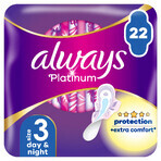 Always Platinum Winged Sanitary Napkins, Size 3, Day & Night, 22 Count